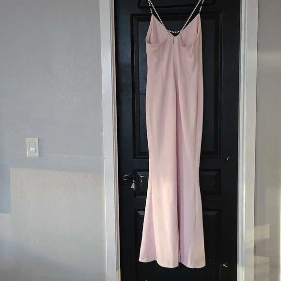 Karl Lagerfeld Light Pink Gown with Adjustable Pearl Straps Size 12 - Picture 3 of 16